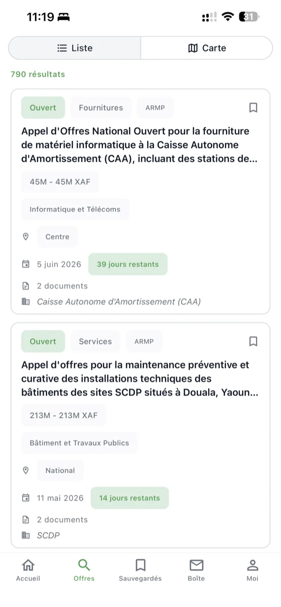 SangoBids iOS app — tender list